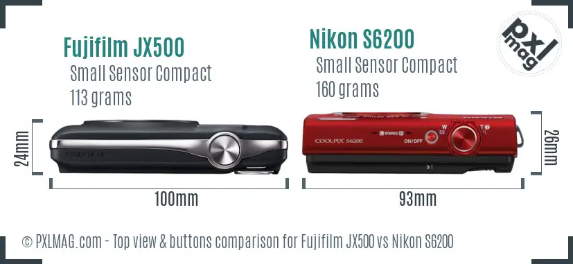 Fujifilm JX500 vs Nikon S6200 top view buttons comparison