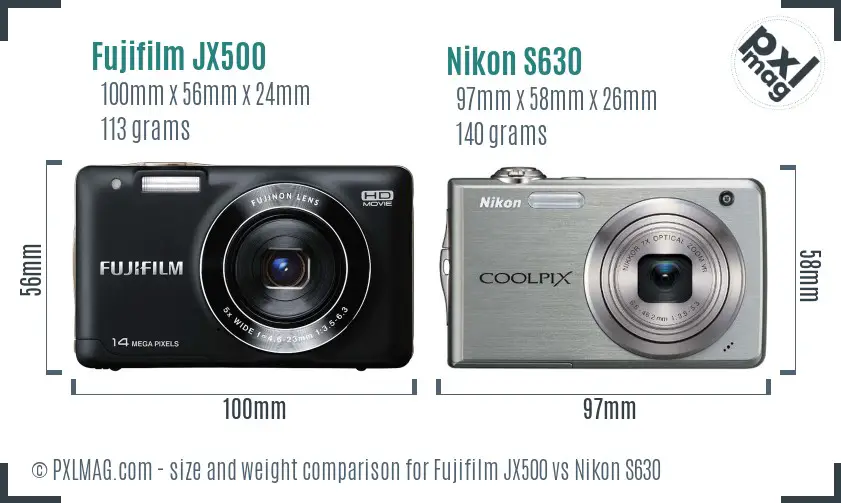 Fujifilm JX500 vs Nikon S630 size comparison