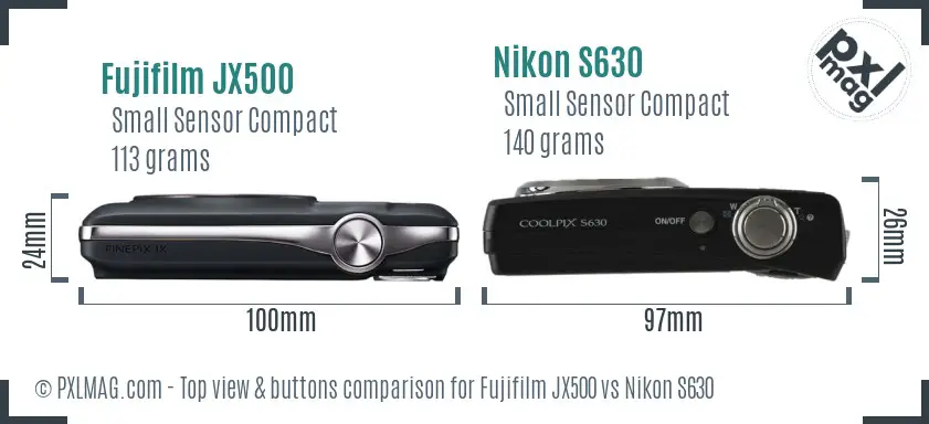 Fujifilm JX500 vs Nikon S630 top view buttons comparison