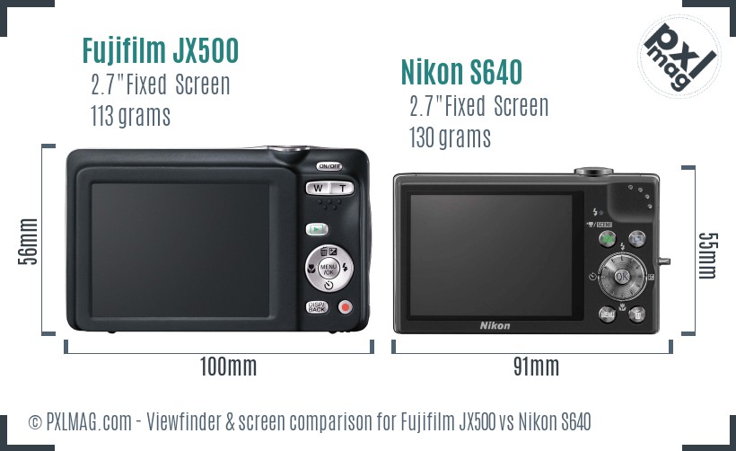 Fujifilm JX500 vs Nikon S640 Screen and Viewfinder comparison