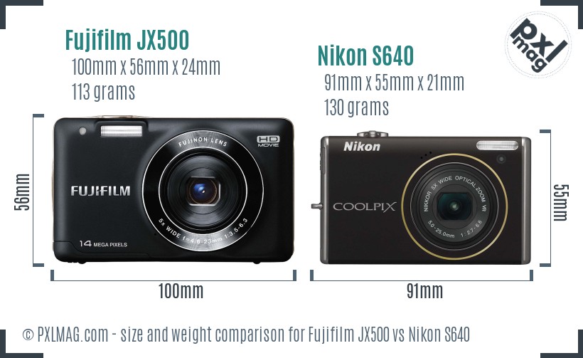 Fujifilm JX500 vs Nikon S640 size comparison Fujifilm JX500 vs Nikon S640 size comparison