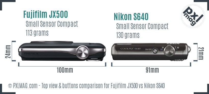 Fujifilm JX500 vs Nikon S640 top view buttons comparison