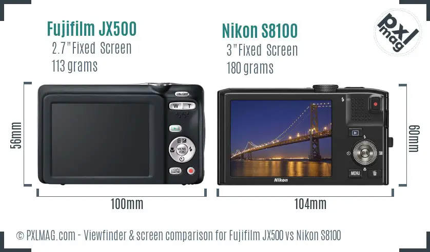 Fujifilm JX500 vs Nikon S8100 Screen and Viewfinder comparison Fujifilm JX500 vs Nikon S8100 Screen and Viewfinder comparison