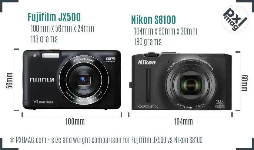 Fujifilm JX500 vs Nikon S8100 size comparison Fujifilm JX500 vs Nikon S8100 size comparison
