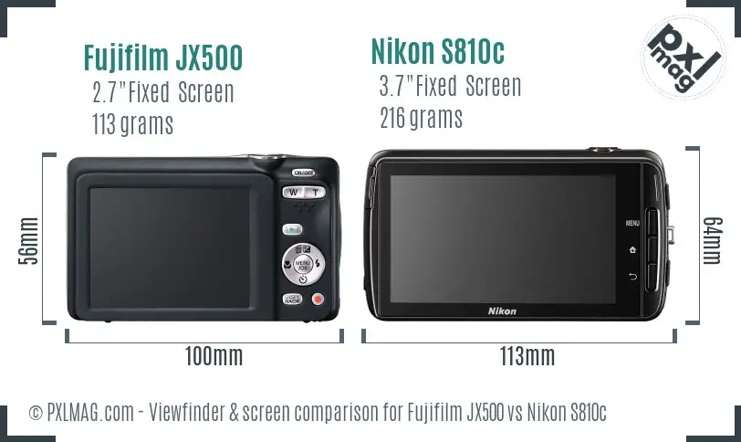 Fujifilm JX500 vs Nikon S810c Screen and Viewfinder comparison