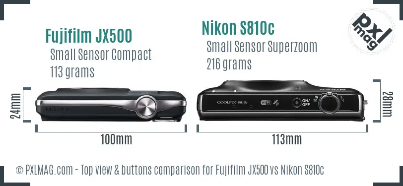 Fujifilm JX500 vs Nikon S810c top view buttons comparison