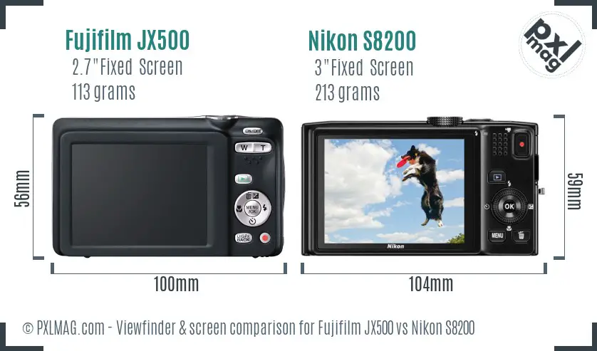 Fujifilm JX500 vs Nikon S8200 Screen and Viewfinder comparison