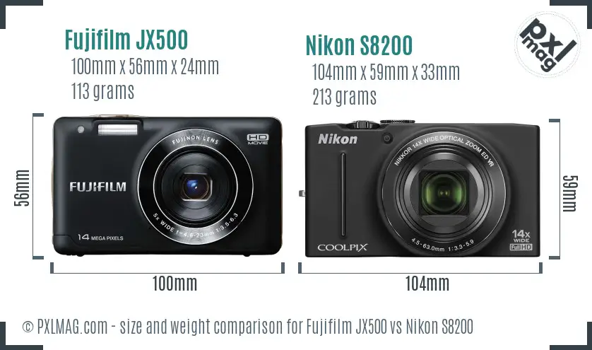 Fujifilm JX500 vs Nikon S8200 size comparison