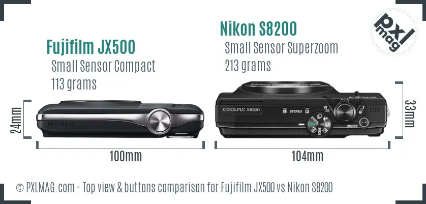 Fujifilm JX500 vs Nikon S8200 top view buttons comparison