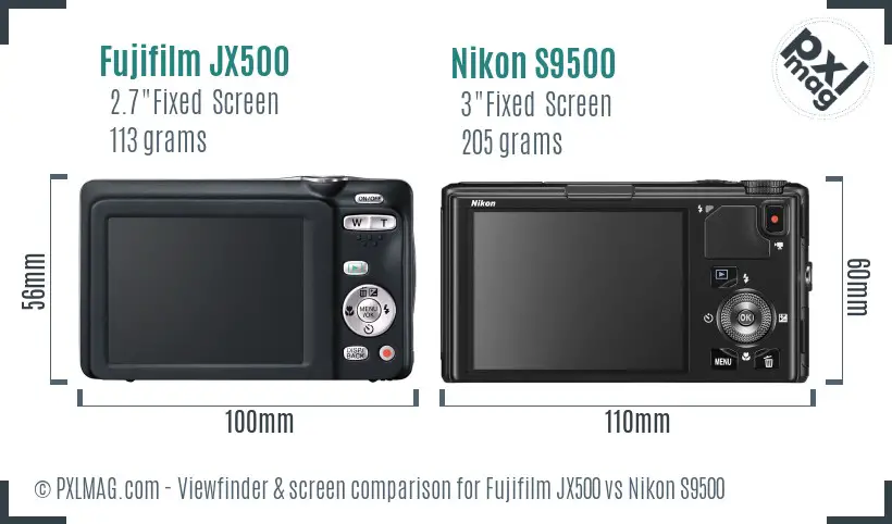 Fujifilm JX500 vs Nikon S9500 Screen and Viewfinder comparison