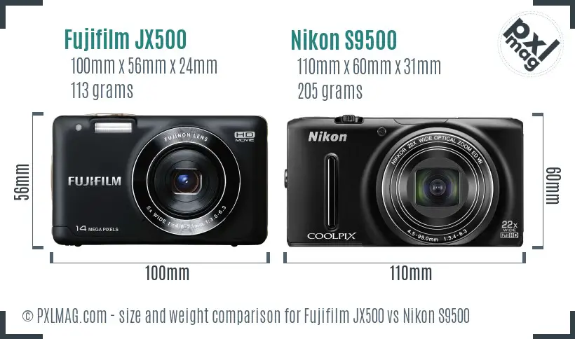 Fujifilm JX500 vs Nikon S9500 size comparison Fujifilm JX500 vs Nikon S9500 size comparison