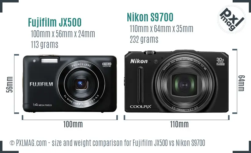 Fujifilm JX500 vs Nikon S9700 size comparison Fujifilm JX500 vs Nikon S9700 size comparison