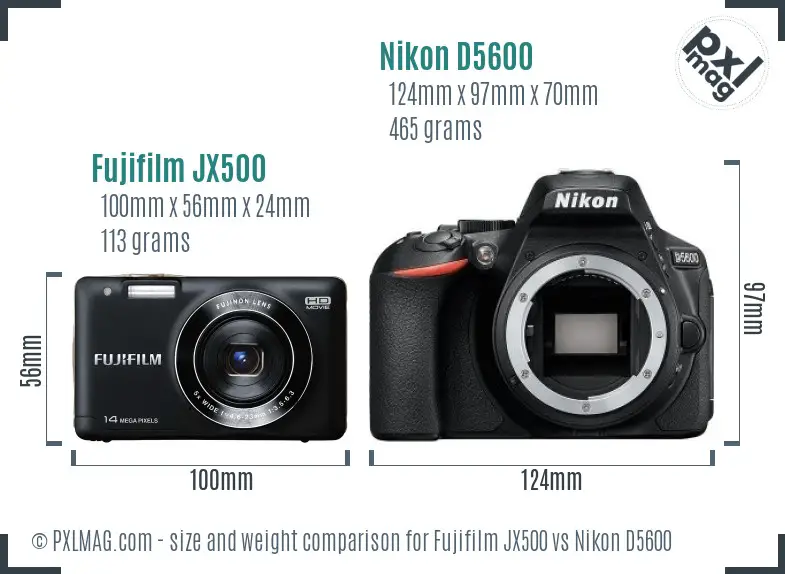 Fujifilm JX500 vs Nikon D5600 size comparison