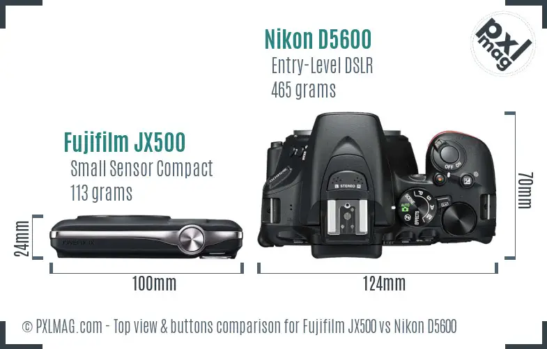 Fujifilm JX500 vs Nikon D5600 top view buttons comparison
