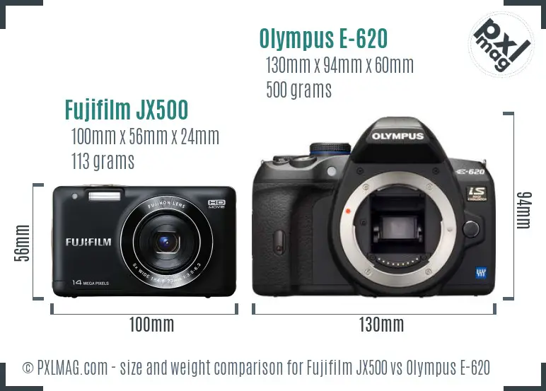 Fujifilm JX500 vs Olympus E-620 size comparison