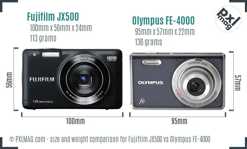 Fujifilm JX500 vs Olympus FE-4000 size comparison