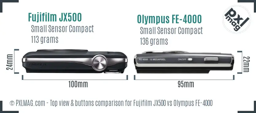 Fujifilm JX500 vs Olympus FE-4000 top view buttons comparison