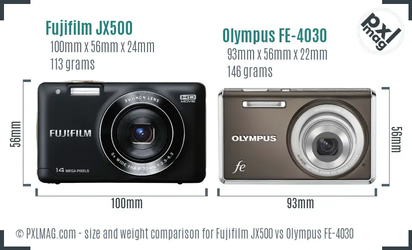 Fujifilm JX500 vs Olympus FE-4030 size comparison