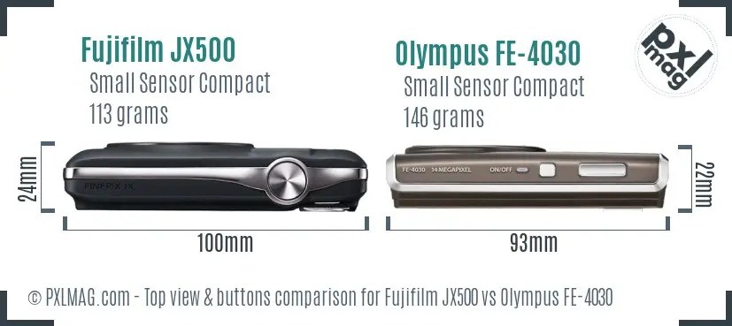 Fujifilm JX500 vs Olympus FE-4030 top view buttons comparison