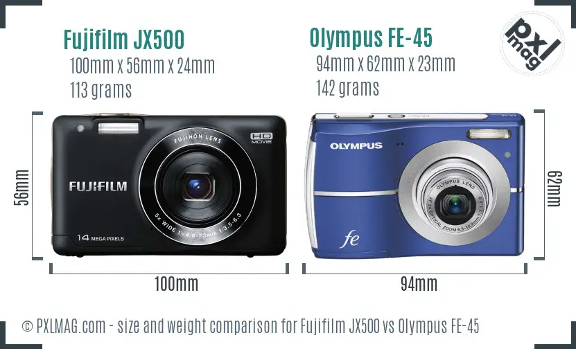 Fujifilm JX500 vs Olympus FE-45 size comparison