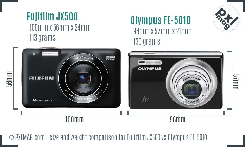 Fujifilm JX500 vs Olympus FE-5010 size comparison