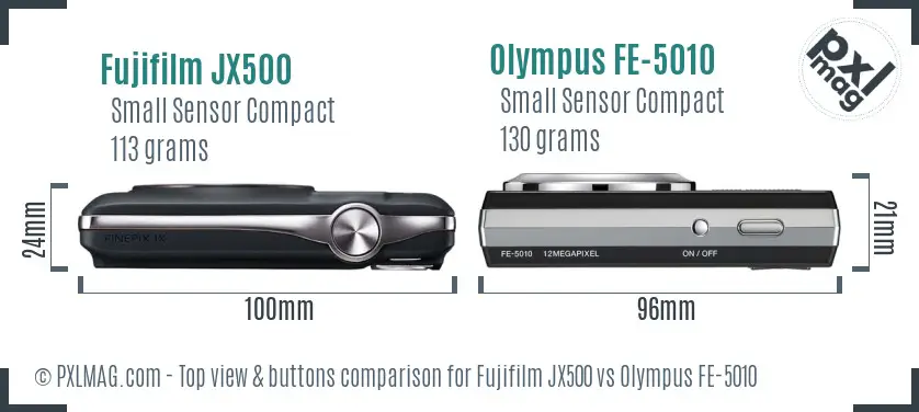 Fujifilm JX500 vs Olympus FE-5010 top view buttons comparison