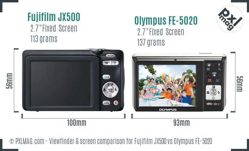 Fujifilm JX500 vs Olympus FE-5020 Screen and Viewfinder comparison