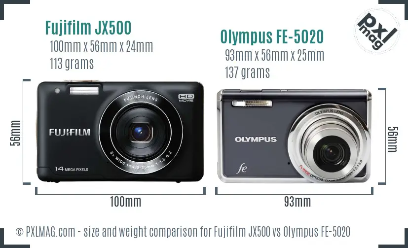 Fujifilm JX500 vs Olympus FE-5020 size comparison