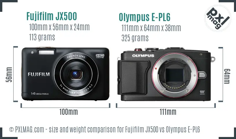 Fujifilm JX500 vs Olympus E-PL6 size comparison