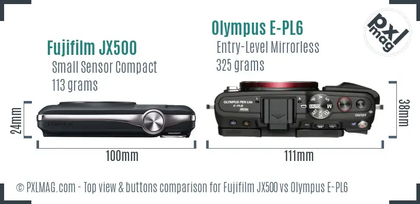 Fujifilm JX500 vs Olympus E-PL6 top view buttons comparison