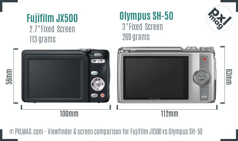 Fujifilm JX500 vs Olympus SH-50 Screen and Viewfinder comparison