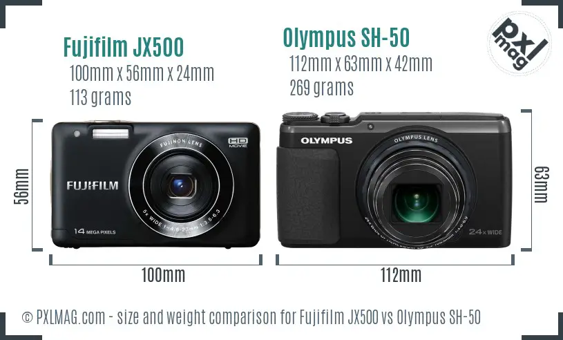 Fujifilm JX500 vs Olympus SH-50 size comparison