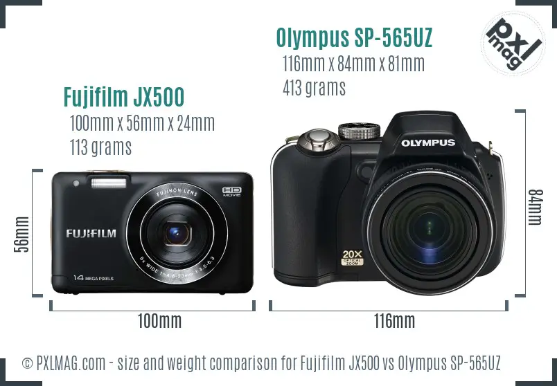 Fujifilm JX500 vs Olympus SP-565UZ size comparison Fujifilm JX500 vs Olympus SP-565UZ size comparison