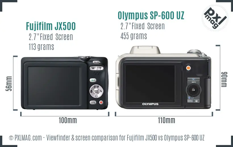 Fujifilm JX500 vs Olympus SP-600 UZ Screen and Viewfinder comparison