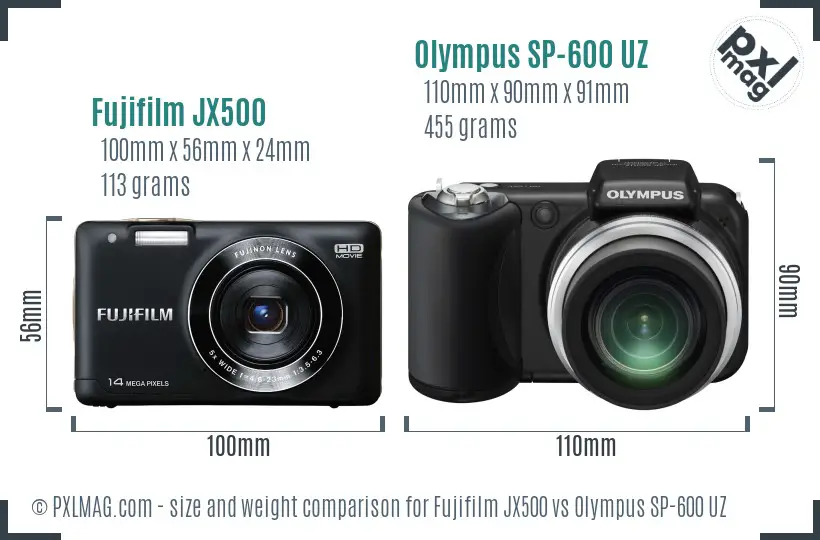 Fujifilm JX500 vs Olympus SP-600 UZ size comparison Fujifilm JX500 vs Olympus SP-600 UZ size comparison