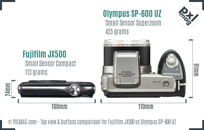 Fujifilm JX500 vs Olympus SP-600 UZ top view buttons comparison