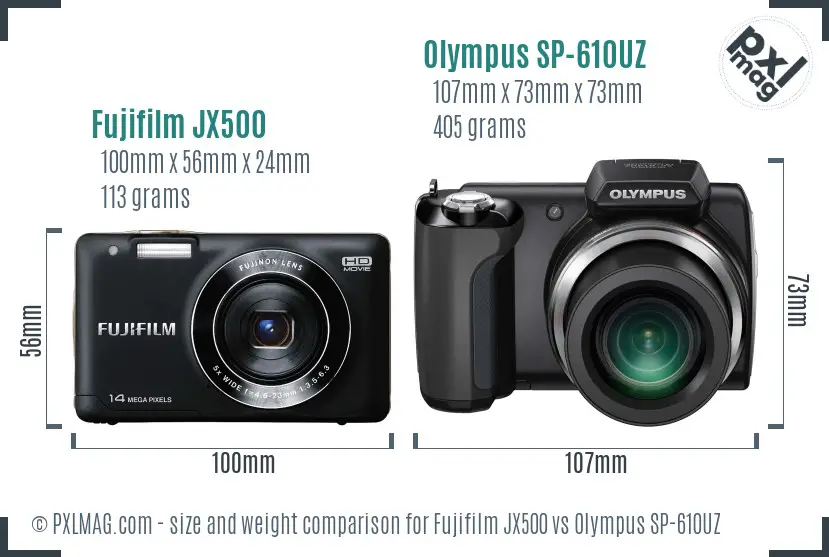 Fujifilm JX500 vs Olympus SP-610UZ size comparison