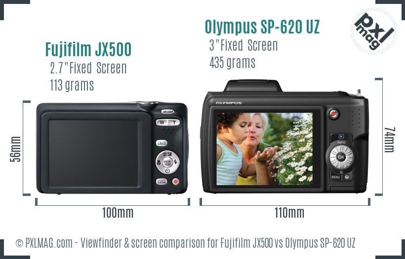 Fujifilm JX500 vs Olympus SP-620 UZ Screen and Viewfinder comparison