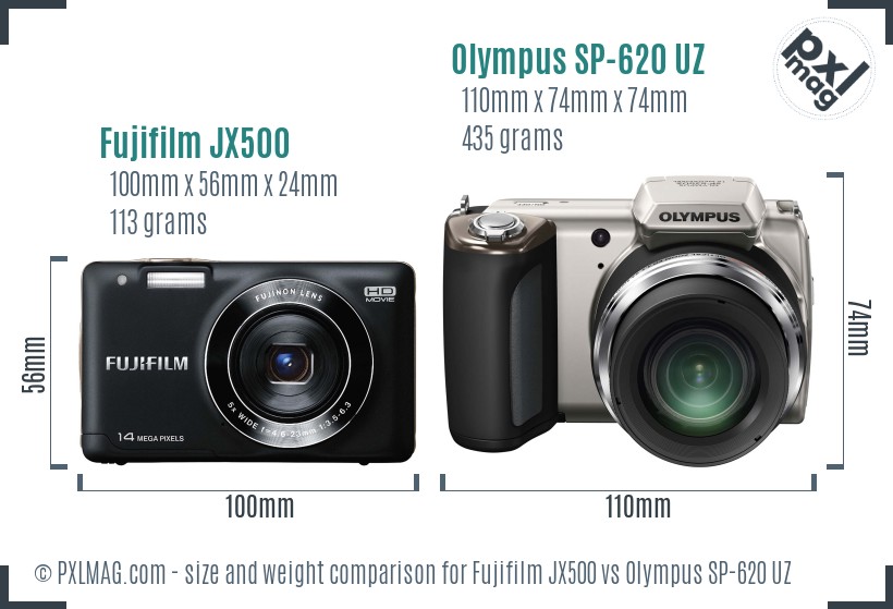 Fujifilm JX500 vs Olympus SP-620 UZ size comparison Fujifilm JX500 vs Olympus SP-620 UZ size comparison
