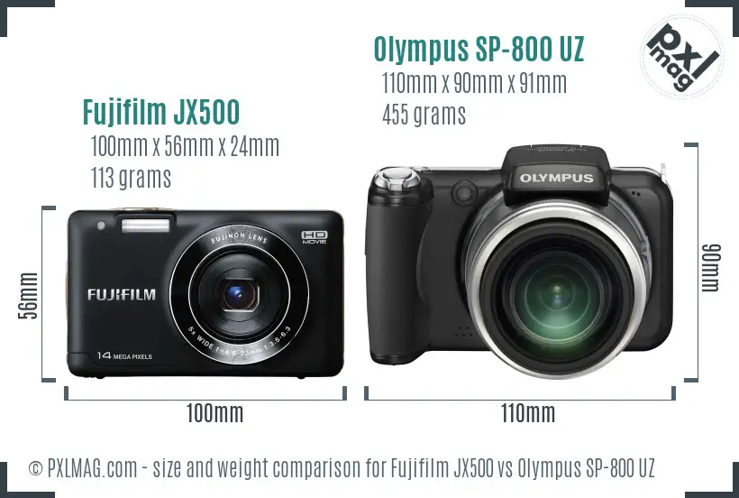 Fujifilm JX500 vs Olympus SP-800 UZ size comparison