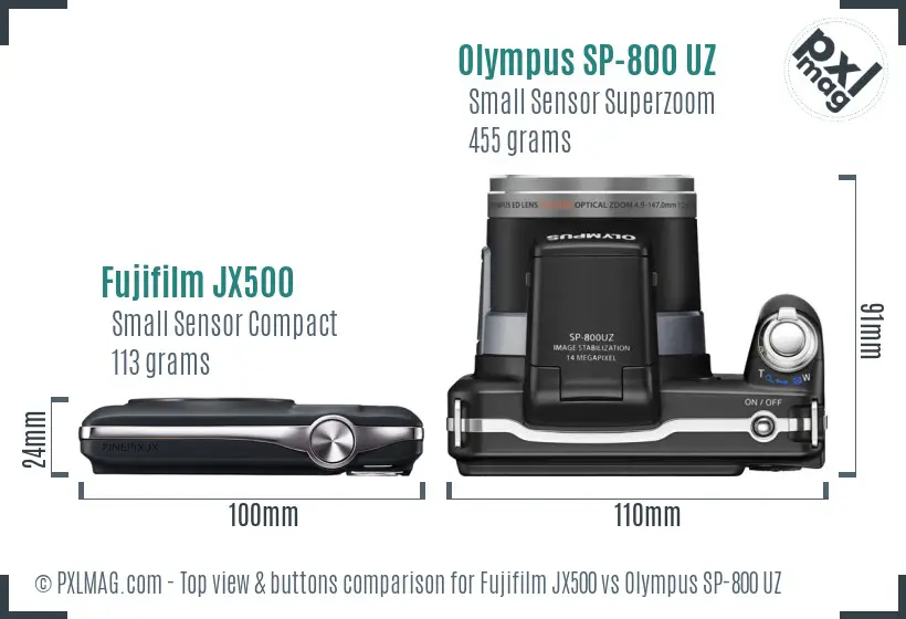 Fujifilm JX500 vs Olympus SP-800 UZ top view buttons comparison