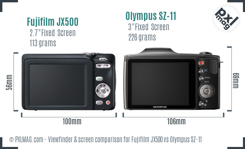Fujifilm JX500 vs Olympus SZ-11 Screen and Viewfinder comparison