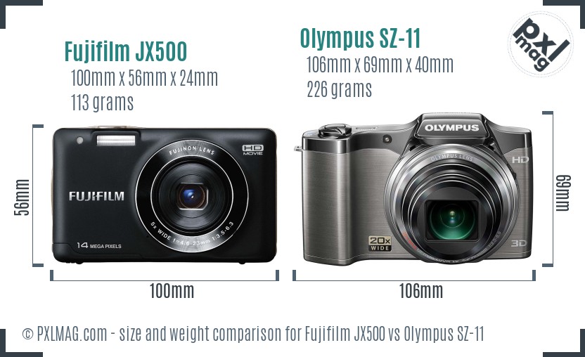 Fujifilm JX500 vs Olympus SZ-11 size comparison