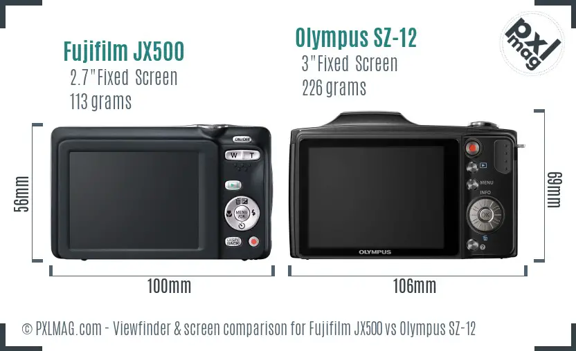 Fujifilm JX500 vs Olympus SZ-12 Screen and Viewfinder comparison