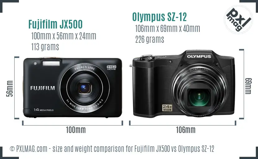 Fujifilm JX500 vs Olympus SZ-12 size comparison