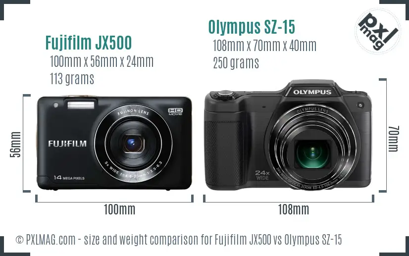 Fujifilm JX500 vs Olympus SZ-15 size comparison Fujifilm JX500 vs Olympus SZ-15 size comparison