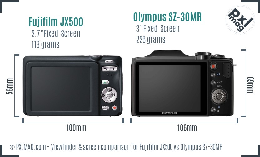 Fujifilm JX500 vs Olympus SZ-30MR Screen and Viewfinder comparison