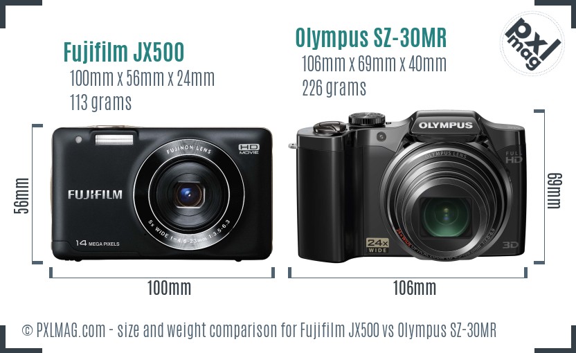 Fujifilm JX500 vs Olympus SZ-30MR size comparison Fujifilm JX500 vs Olympus SZ-30MR size comparison