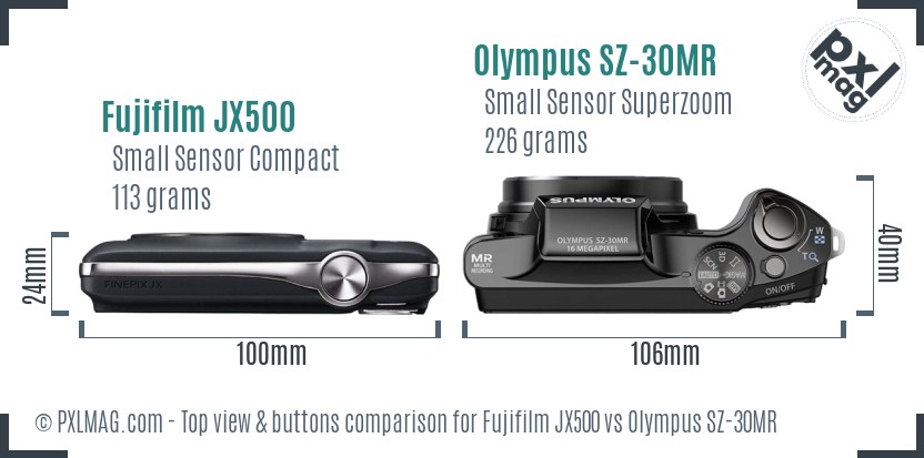 Fujifilm JX500 vs Olympus SZ-30MR top view buttons comparison