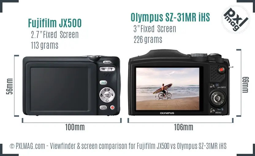 Fujifilm JX500 vs Olympus SZ-31MR iHS Screen and Viewfinder comparison